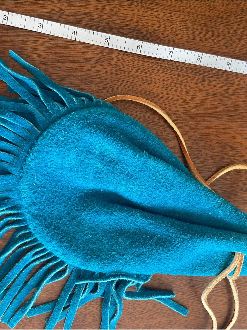 Teal Fringe Suede Drawstring Purse Hippie Festival Coachella